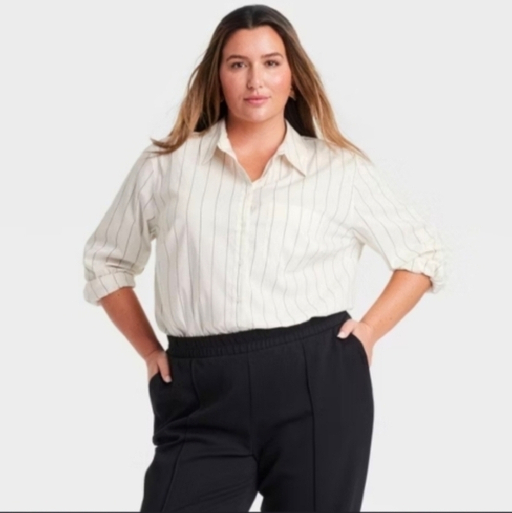 🎆 NWT A New Day Off White Striped Button Down Shirt
